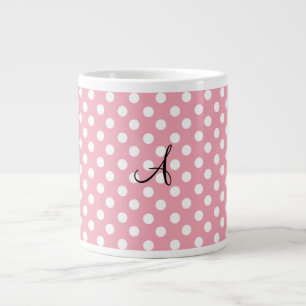 Polka-Punkte rosa, weißes Monogramm Jumbo-Tasse