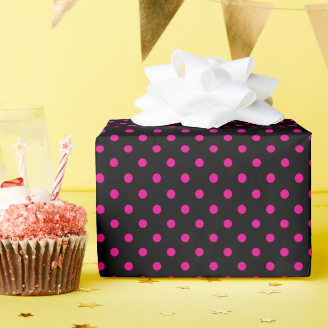 Polka-Punkte schwarz und heiß rosa Geschenkpapier (Geburtstagsparty)