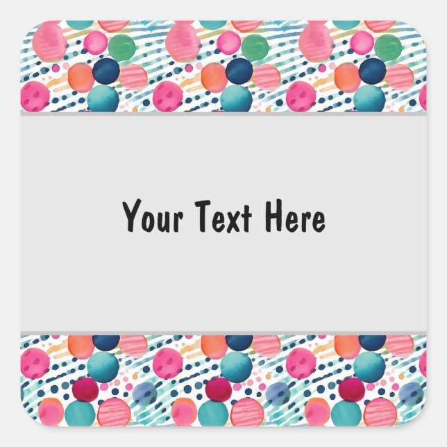 Polka - Punkte und Streifen 12 Quadratischer Aufkleber (Vorderseite)