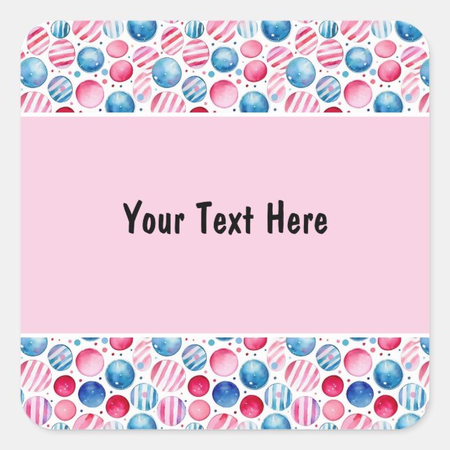 Polka - Punkte und Streifen 15 Quadratischer Aufkleber (Vorderseite)