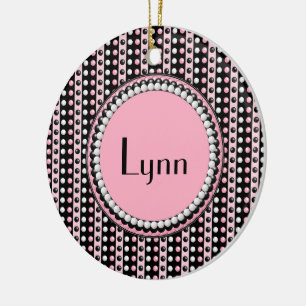 Polka-Punkte und Streifen, Mit Monogramm, rundlich Keramikornament
