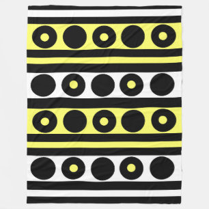 Polka-Punkte und Streifen, schwarz, gelb und weiß Fleecedecke