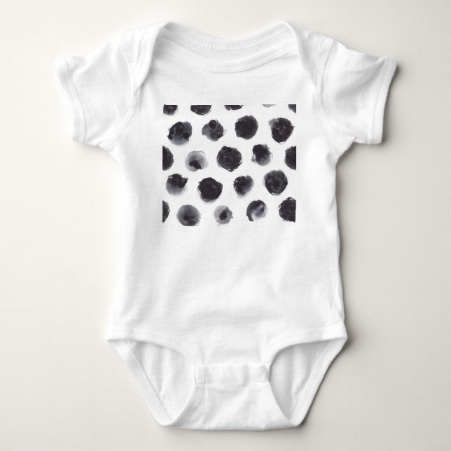 Polka Punktmuster: schwarz, grau. Baby Strampler (Vorderseite)