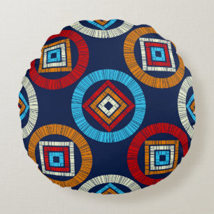 Polka weist ein nahtloses Muster auf. Mosaik ethni Rundes Kissen