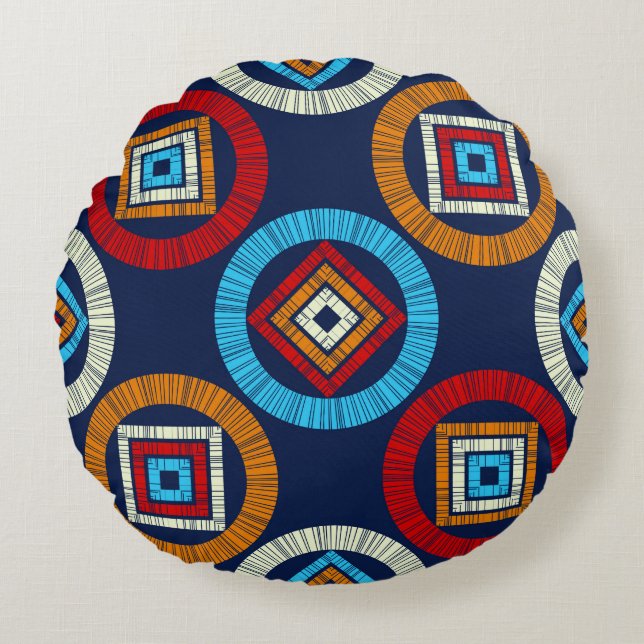 Polka weist ein nahtloses Muster auf. Mosaik ethni Rundes Kissen (Vorderseite)