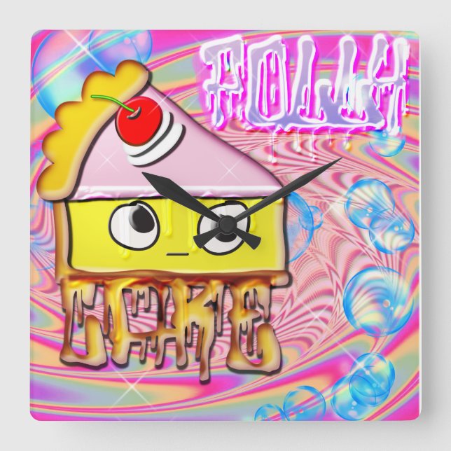 Polly Cake - Tortina - Quadratische Wanduhr (Vorderseite)