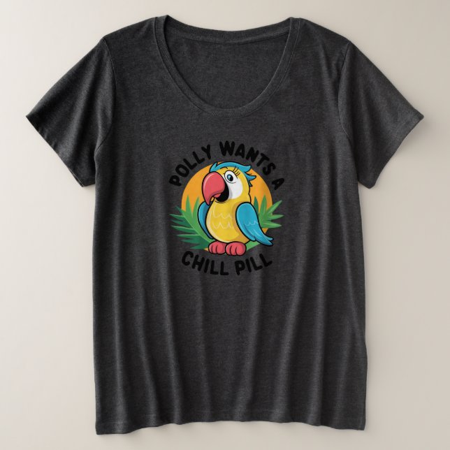 Polly Will Papageien-Design Große Größe T-Shirt (Design vorne)