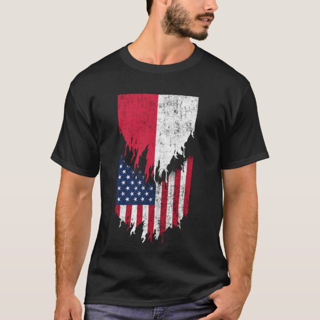 Polnisch-amerikanische Flaggen gezacktes Polen T-Shirt (Vorderseite)