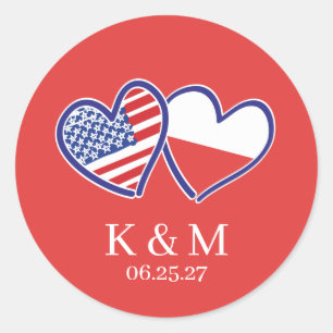 Polnisch-Amerikanische Herzflaggen Runder Aufkleber