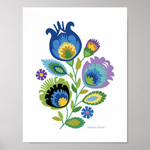 Polnisch floral Dark Blue Papercut Design Poster
