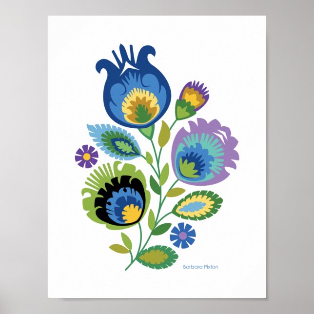 Polnisch floral Dark Blue Papercut Design Poster (Vorne)