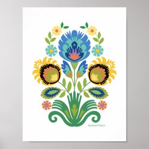 Polnisch florAzure Blue Papercut Design Poster