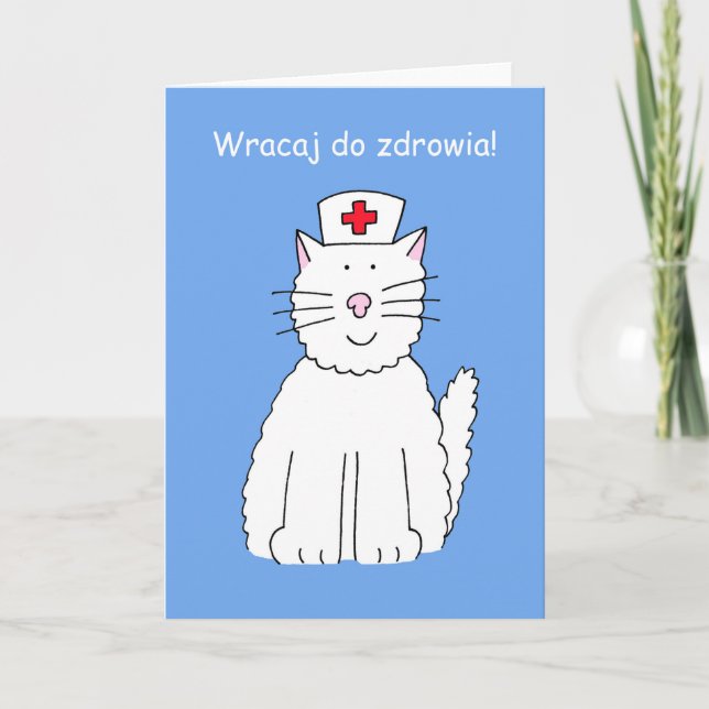 Polnisch Get Well bald Cartoon Cat Karte (Vorderseite)