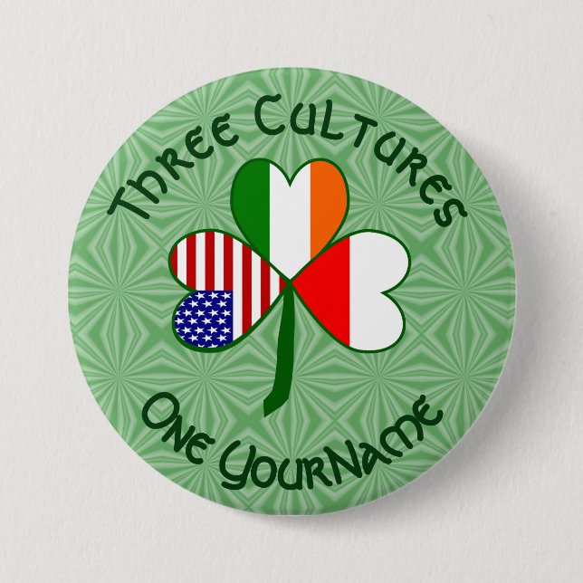 Polnisch Irish American Flags Kleeblatt Ihr Name Button (Vorderseite)
