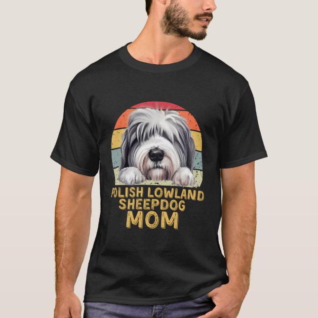 Polnisch Lowland Sheepdog Mama Retro meine Hunde s T-Shirt (Vorderseite)
