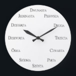 Polnisch Zahlen Sprachenlernen individuell anpassb Große Wanduhr<br><div class="desc">Diese Uhr mit polnischen Zahlen ist ein nettes minimalistisches Design, das mit einem Hintergrund-Foto oder Bild Ihrer Wahl personalisiert werden kann. Diese Uhr ist ein hervorragendes Geschenk für mehrsprachige Haushalte oder für diejenigen, die Polnisch lehren oder lernen. Ebenfalls verfügbar in Englisch, Spanisch, Deutsch, Niederländisch, Finnisch, Französisch, Chinesisch, Japanisch und anderen...</div>