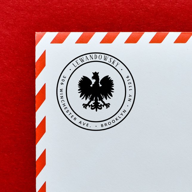 Polnische Adlerfamilie Name Patriotische Rücksende Gummistempel (Polish Eagle Family Name Patriotic Return Address Rubber Stamp)