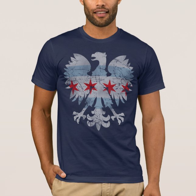 Polnische Adlerflagge Vintag Chicago T-Shirt (Vorderseite)