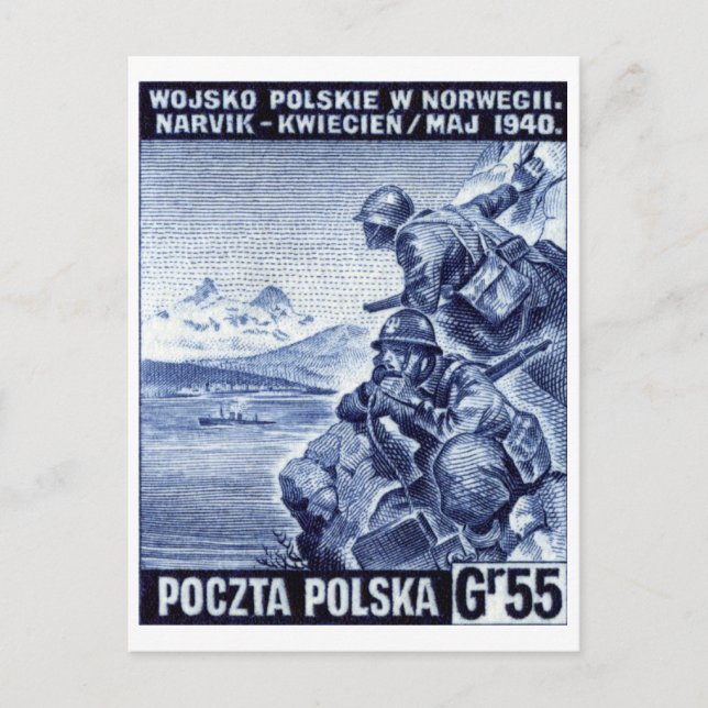 Polnische Armee des Zweiten Weltkriegs in Narvik,  Postkarte (Vorderseite)