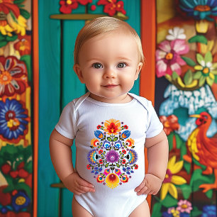 Polnische Blumenfonie: Wycinanki-Blüten Baby Strampler