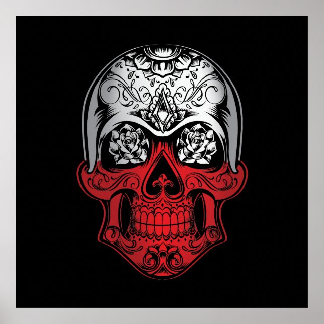 Polnische Flagge für den Schädel und die Rose Poster (Vorne)