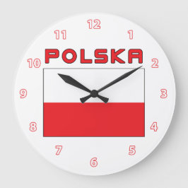 Polnische Flagge mit Polska-Wall-Uhr Große Wanduhr