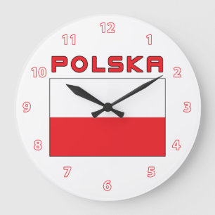 Polnische Flagge mit Polska-Wall-Uhr Große Wanduhr