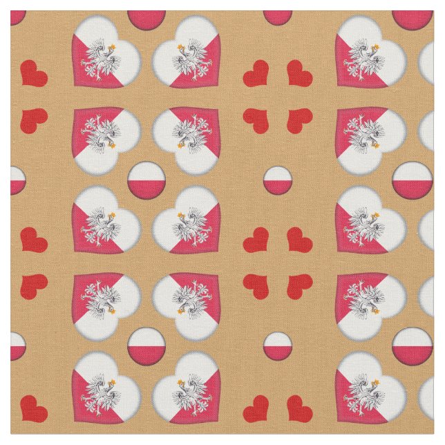 Polnische Flagge & Polnischer Herzerstmodestoff Stoff (Nahaufnahme)