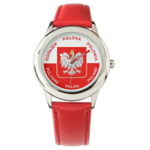 Polnische Flaggenfarben mit weißem Adler Armbanduhr