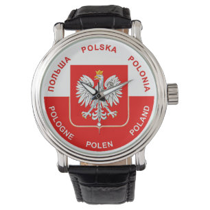 Polnische Flaggenfarben mit weißem Eagle Armbanduhr