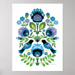 Polnische Folk Art Blue Birds Poster