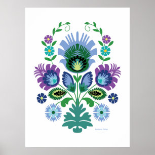 Polnische Folk Art Light Blue Blume Poster
