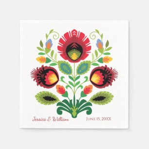 Polnische Folk-Blume Red Wedding Napkin Serviette