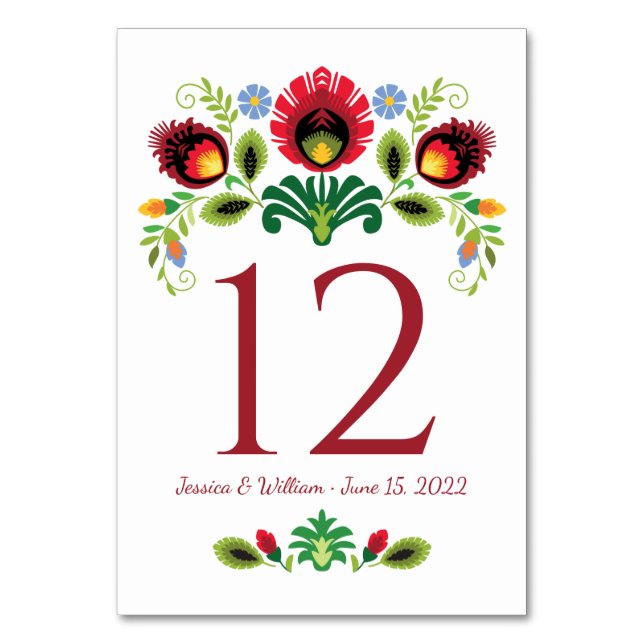 Polnische Folklorekarte Blume Roter Tisch Tischnummer (Rückseite)