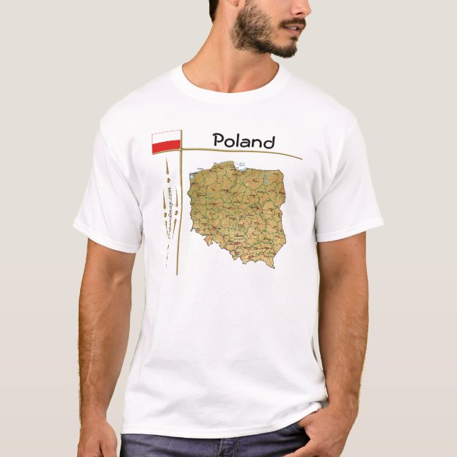 Polnische Karte + Flagge + T - Shirt (Vorderseite)