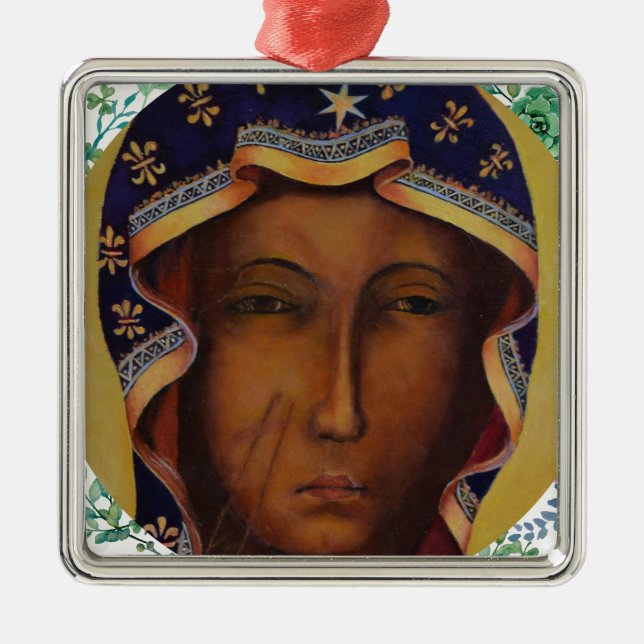 Polnische Schwarze Madonna Czestochow Jungfrau Ornament Aus Metall (Vorne)