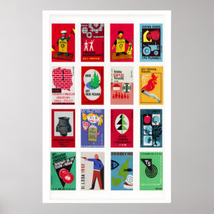 Polnische Streichholzschachtel-Etiketten-Rasterdru Poster