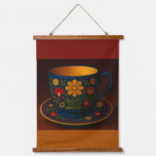 Polnische Teetasse Wandteppich Mit Holzrahmen