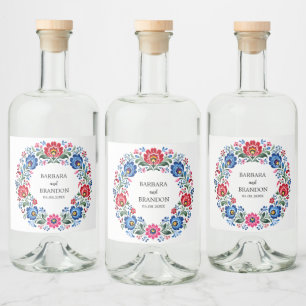 Polnische Volks-Polska-Blumen Traditionell Vintage Alkoholflaschenetikett