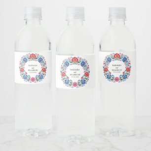 Polnische Volks-Polska-Blumen-Traditionell-Vintage Wasserflaschenetikett