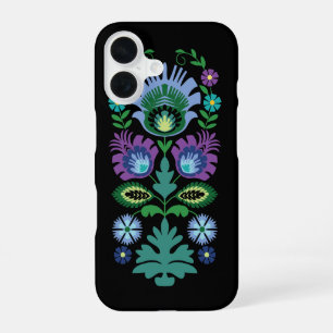 Polnische Volkskunst Blumen Hellblau iPhone 16 Hülle