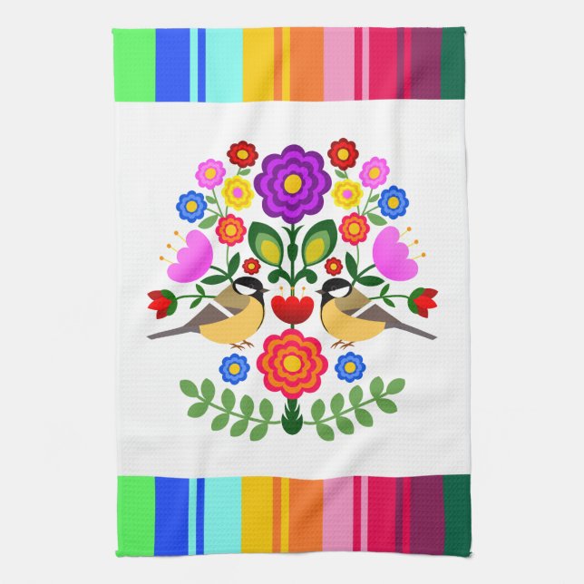 Polnische Volkskunst - Blumenstickermuster Geschirrtuch (Vertikal)