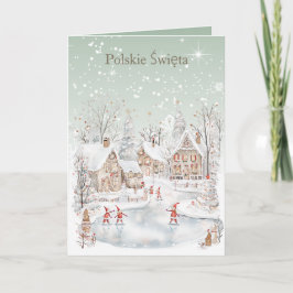Polnische Weihnachtsschneehäuser Feiertagskarte