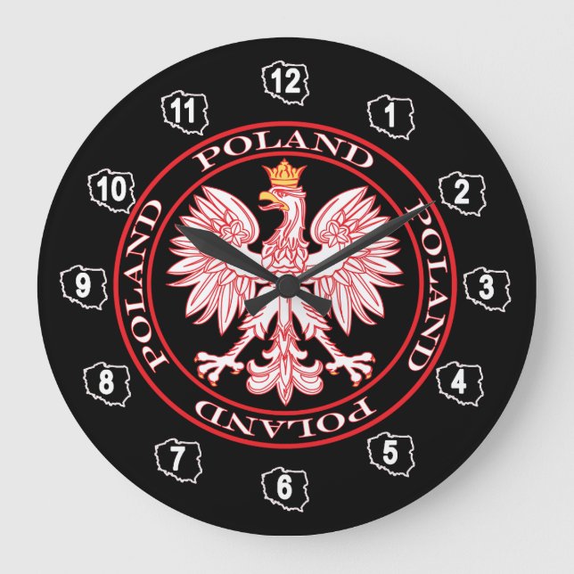 Polnischer Adler in der roten Wall-Uhr Große Wanduhr (Vorderseite)