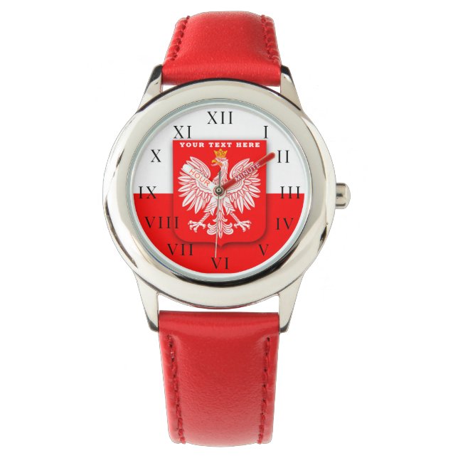 Polnischer Adler Polska-Polski-Flaggenemblem Armbanduhr (Vorderseite)