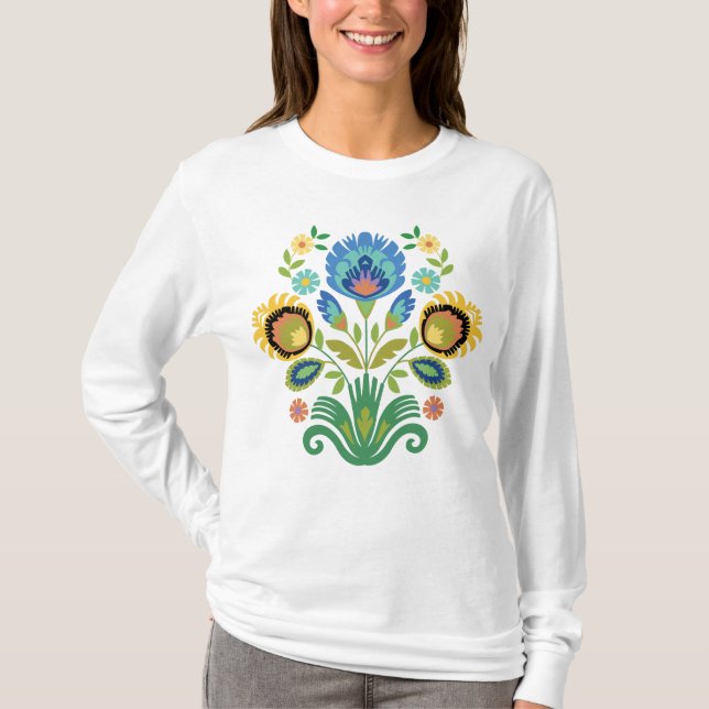 Polnischer Blumenazurblau Papercut Design-T - Shir T-Shirt (Vorderseite)