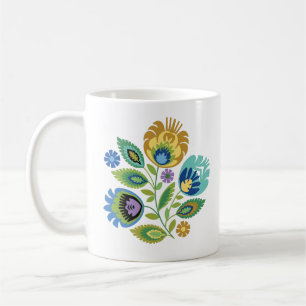 Polnischer Blumengelb-Ocker Papercut-Design Kaffeetasse