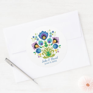 Polnischer Folk Blume Blauer Lavendel Runder Aufkleber