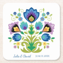 Polnischer Folk Blume Blue Lavender Paper Unterset