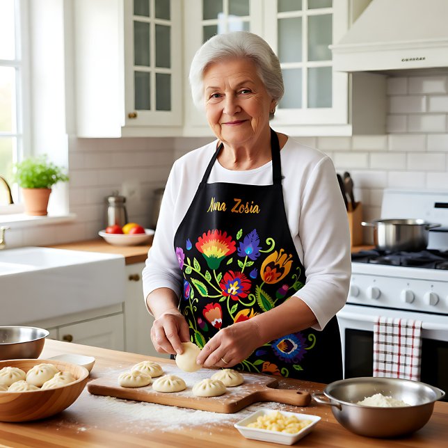 Polnischer Folklore Wycinanki, Sondertext schwarz Schürze (Polish Folklore Wycinanki, custom text black Apron)